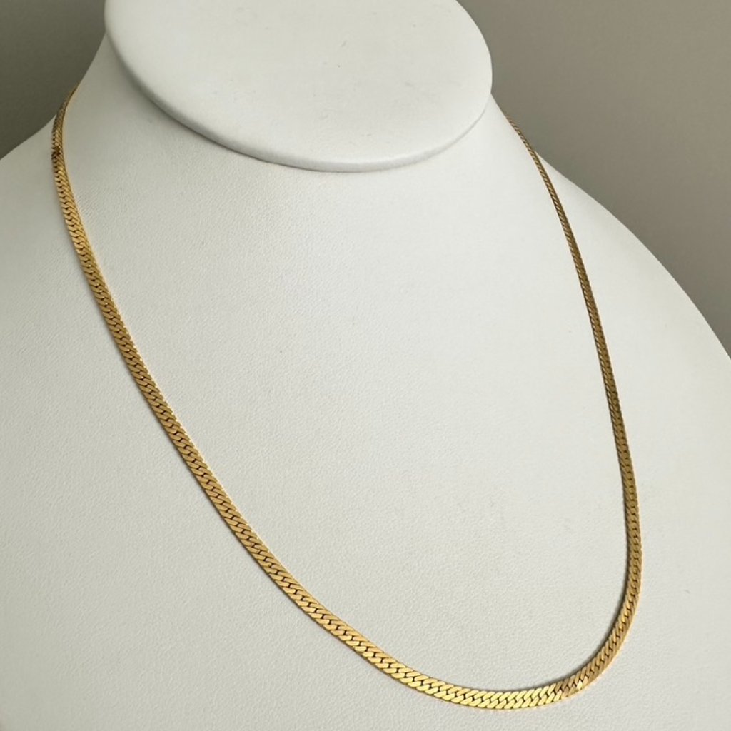 Vintage 80s 90s Gold Tone Metal Flat Chain Necklace 16